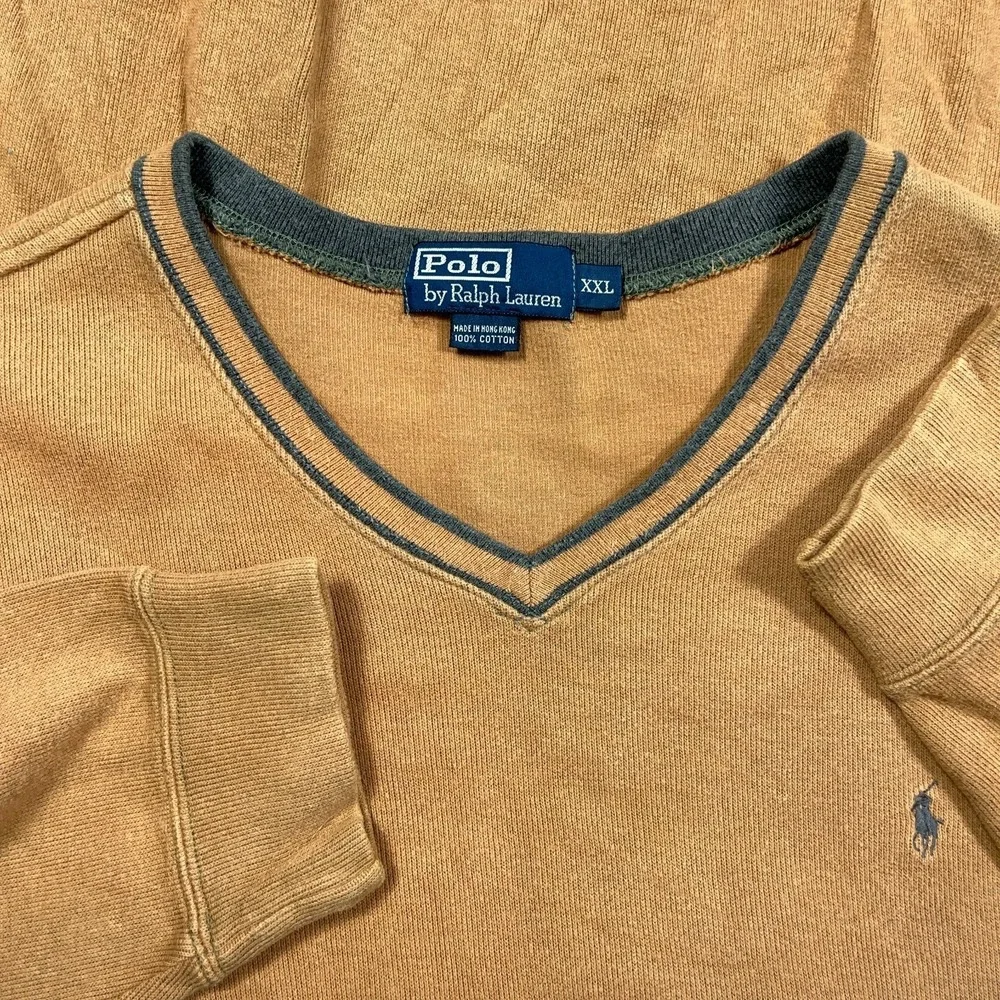 Vintage Polo‎ Ralph Lauren Sweater Men XXL 2XL Brown V Neck Soft Golf Pullover